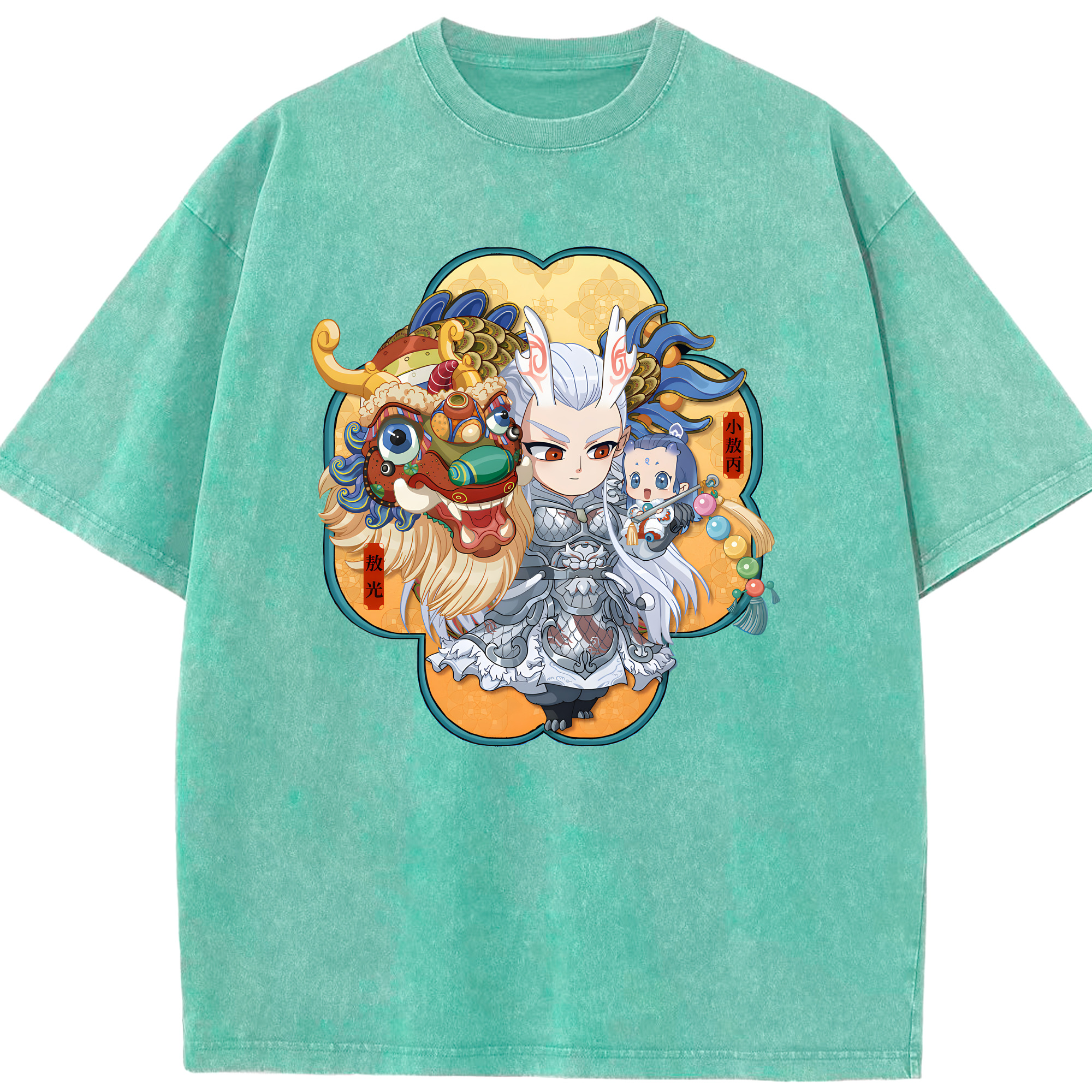 （画像用） Ne Zha 2 ナタ 魔童の大暴れ 綿100% ヴィンテージ風 半袖Tシャツ（フロントプリント）